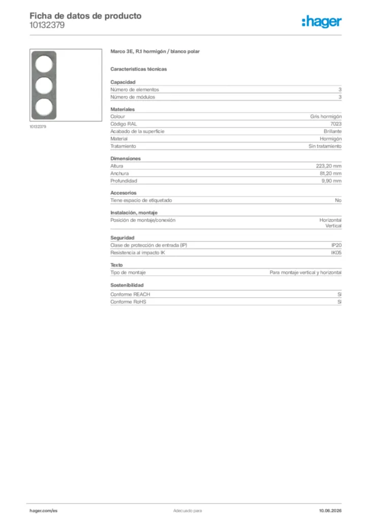 Imagen Hager Ficha de datos de producto 10132379 | Hager España