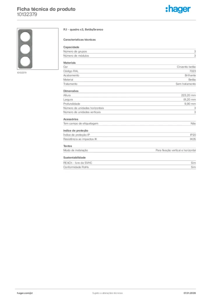 Imagem Hager Ficha técnica do produto 10132379 | Hager Portugal