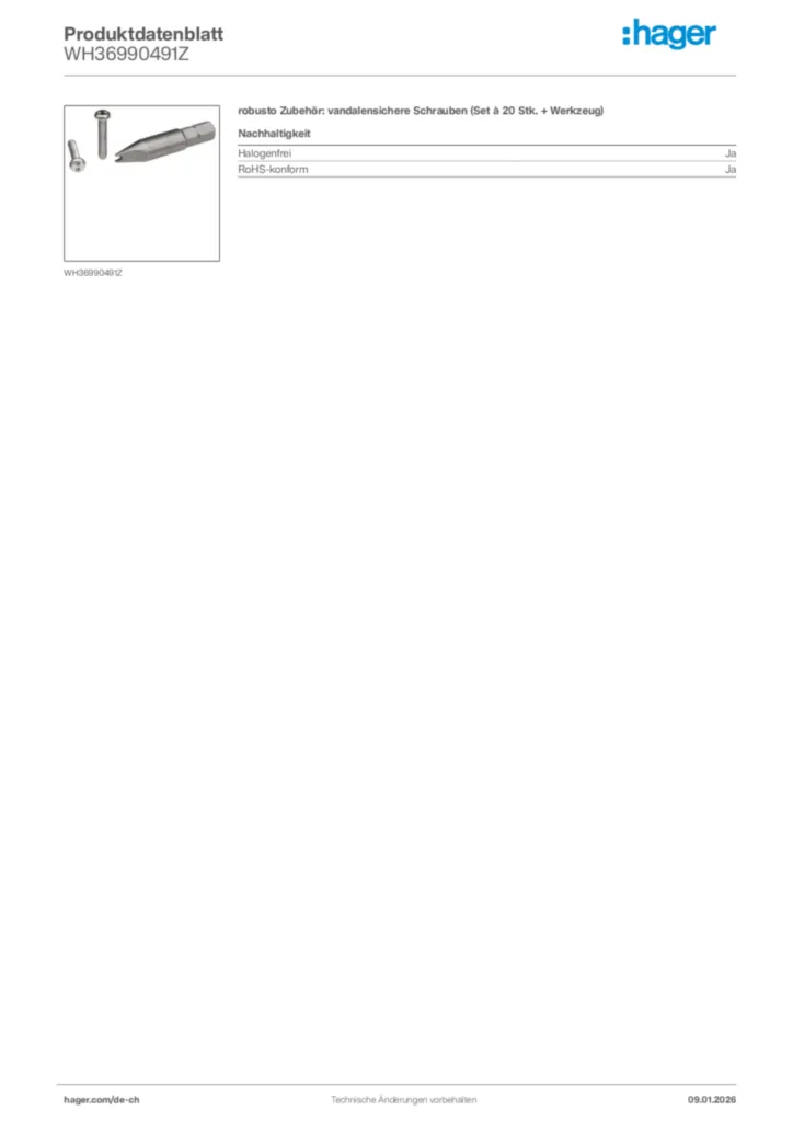 Bild Hager Produktdatenblatt WH36990491Z | Hager Schweiz