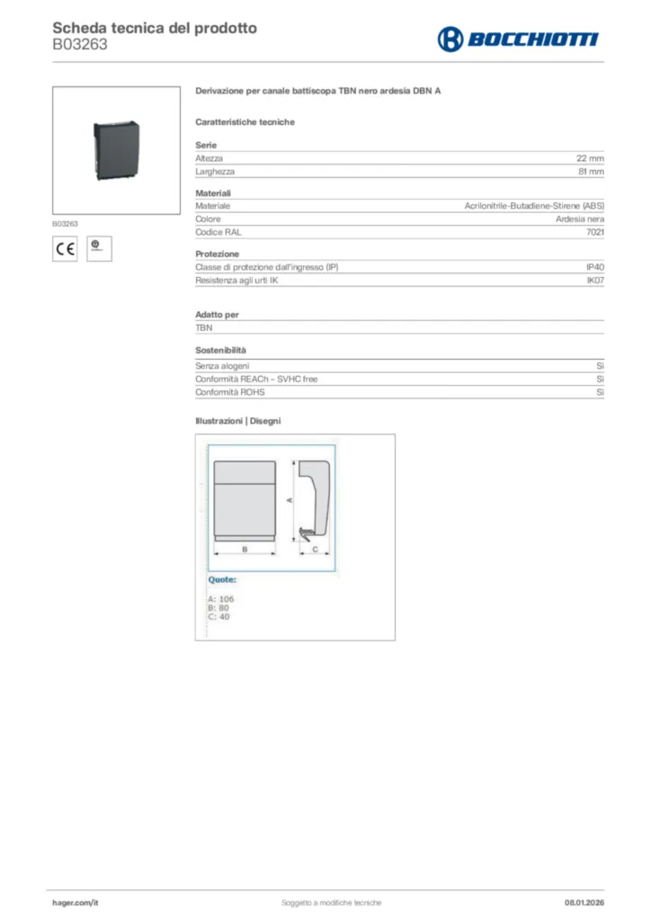 Immagine Bocchiotti Scheda tecnica del prodotto B03263 | Hager Italia