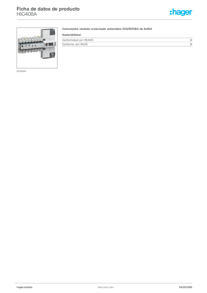 Imagen Hager Ficha de datos de producto HIC408A | Hager España