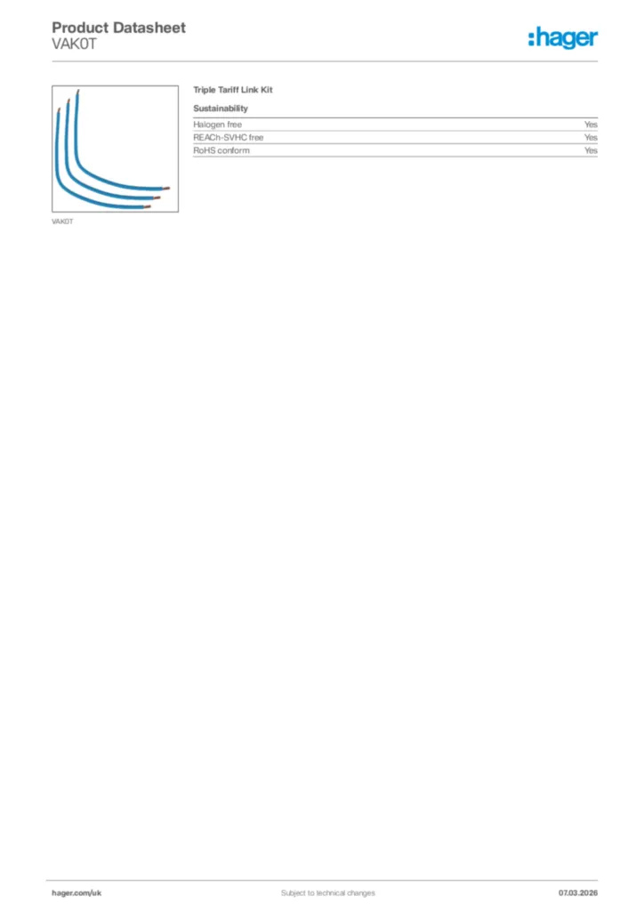 Image Hager Product data sheet VAK0T  | Hager