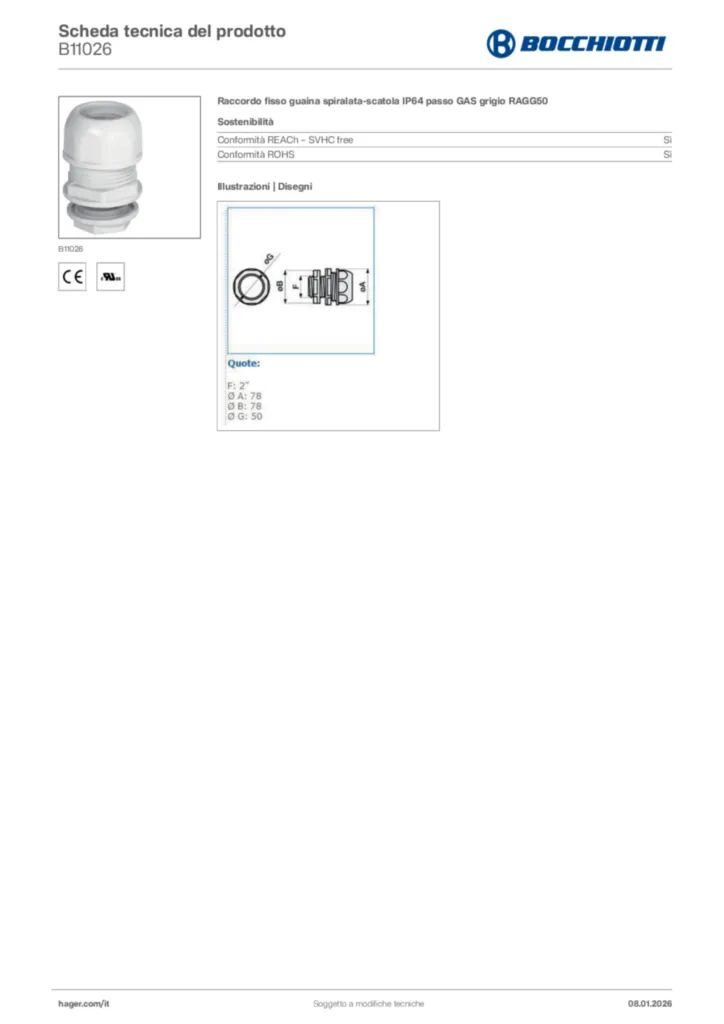 Immagine Bocchiotti Scheda tecnica del prodotto B11026 | Hager Italia
