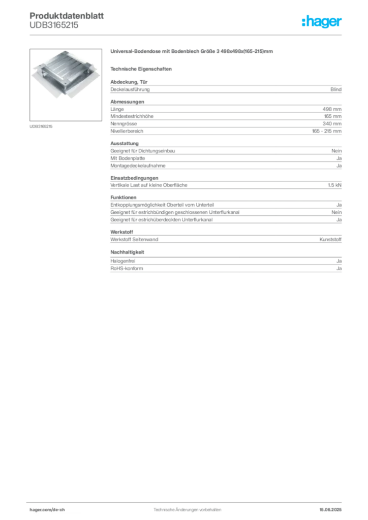 Bild Hager Produktdatenblatt UDB3165215 | Hager Schweiz