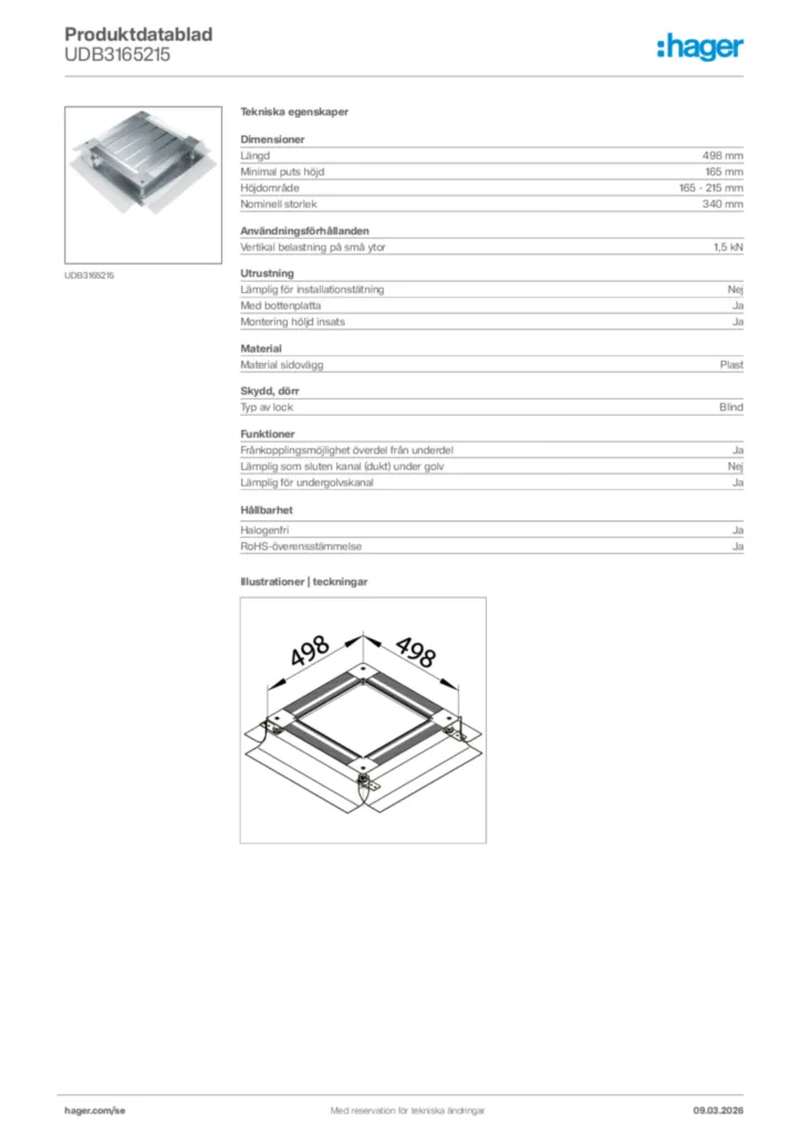 Bild Hager Produktdatablad UDB3165215 | Hager Sverige
