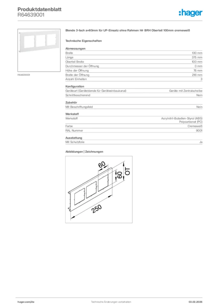 Bild Hager Produktdatenblatt R64639001 | Hager Deutschland