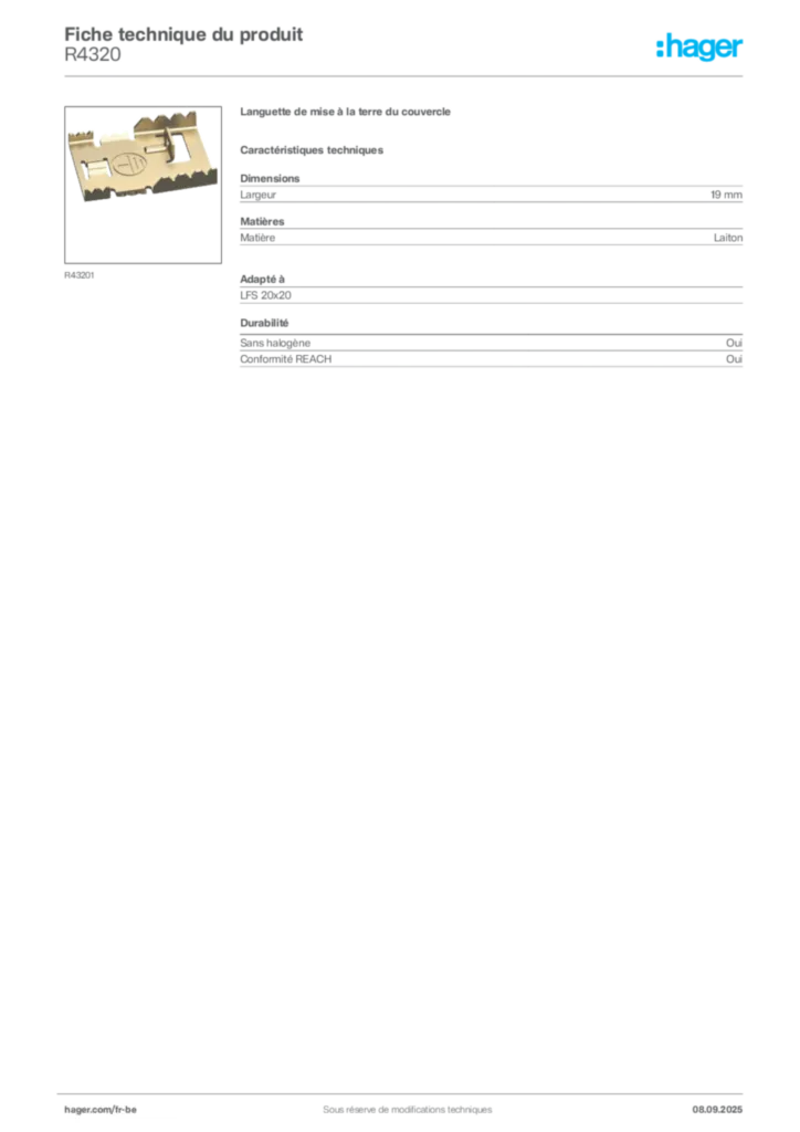 Image Hager Fiche technique du produit R4320 | Hager Belgique