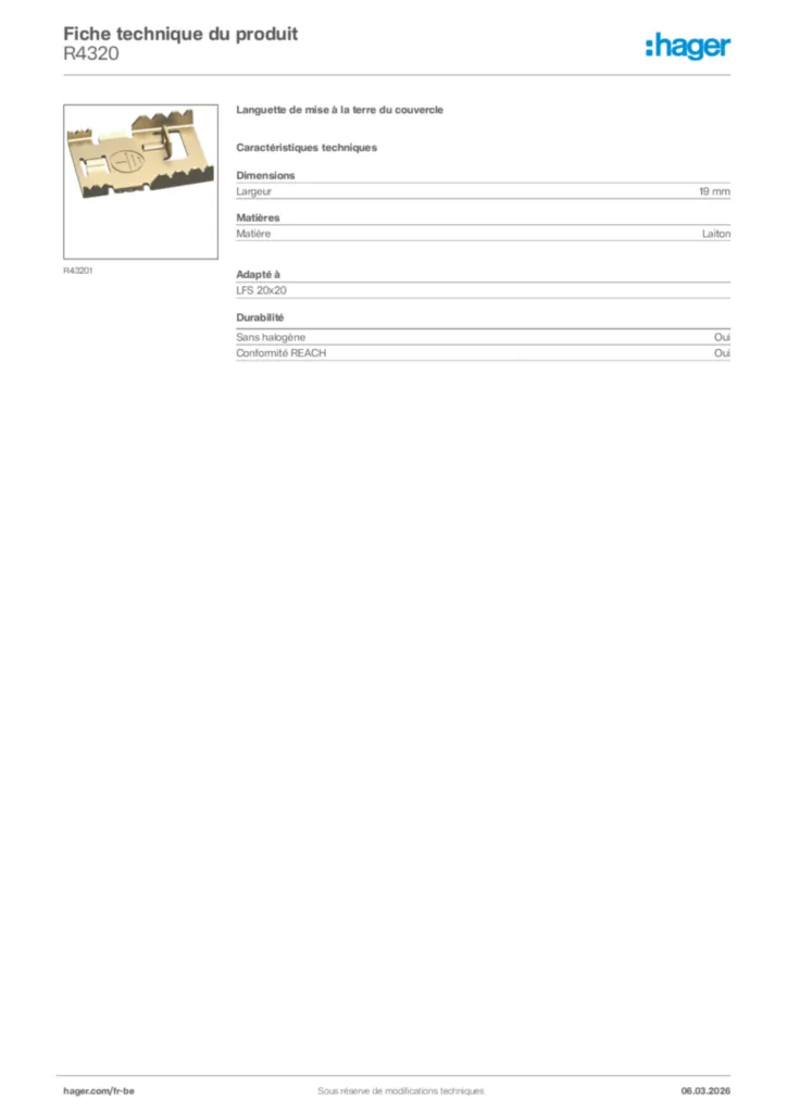 Image Hager Fiche technique du produit R4320 | Hager Belgique