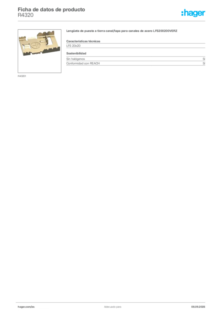 Imagen Hager Ficha de datos de producto R4320 | Hager España