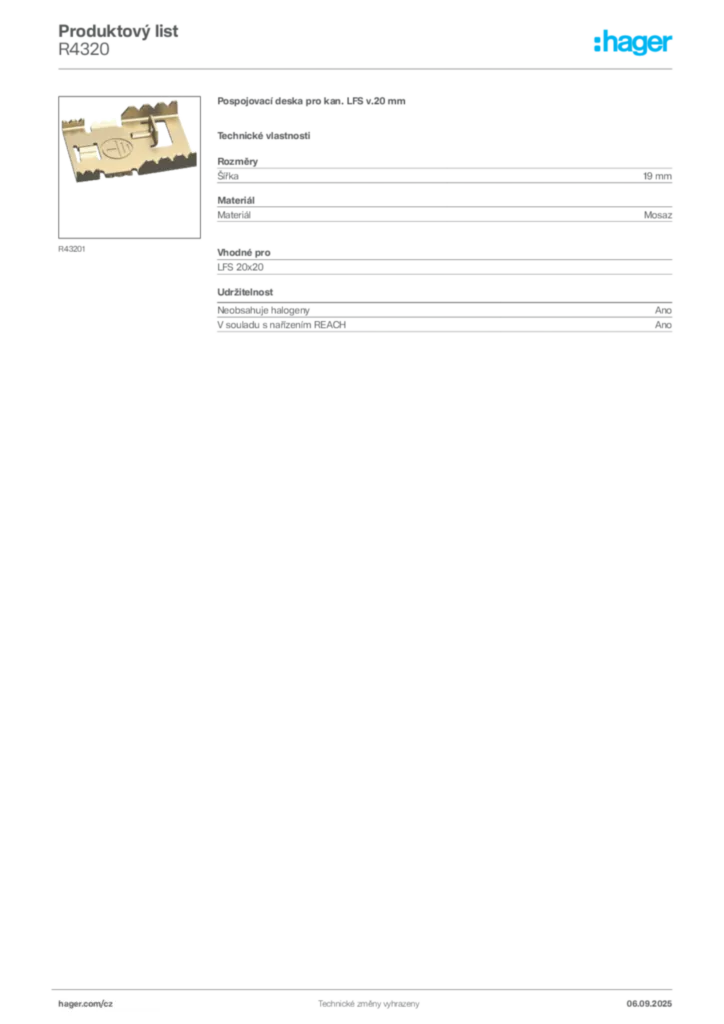 Obrázek Hager Produktový list R4320 | Hager