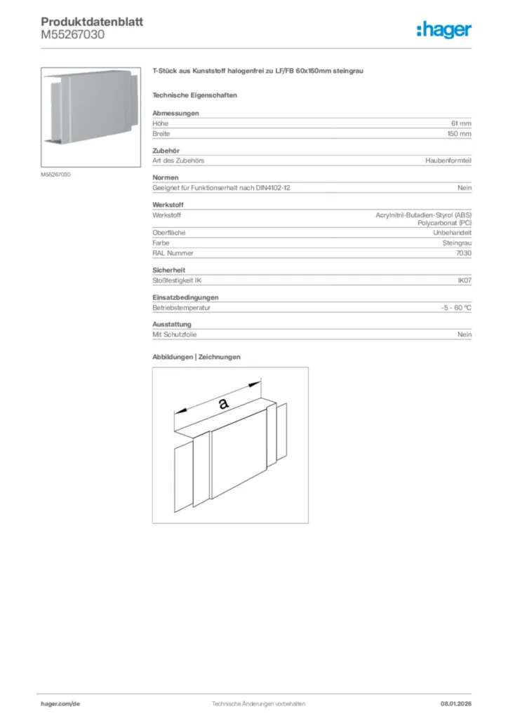 Bild Hager Produktdatenblatt M55267030 | Hager Deutschland
