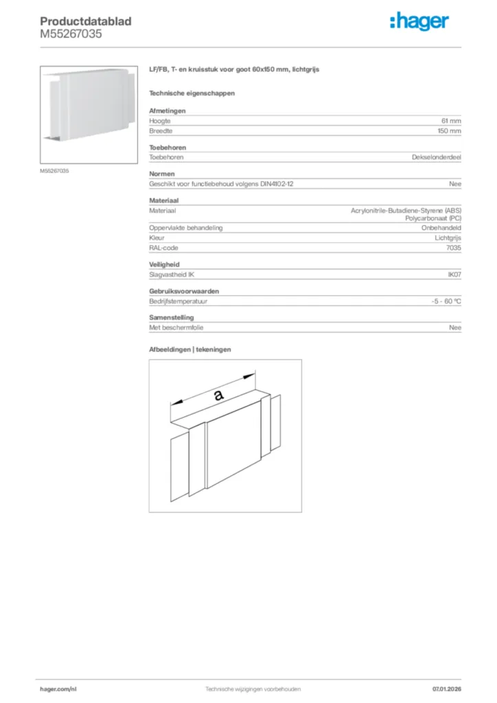 Afbeelding Hager Productdatablad M55267035 | Hager Nederland
