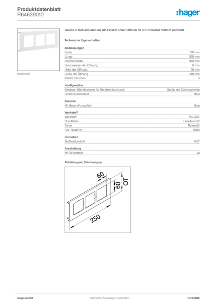 Bild Hager Produktdatenblatt R64639010 | Hager Deutschland