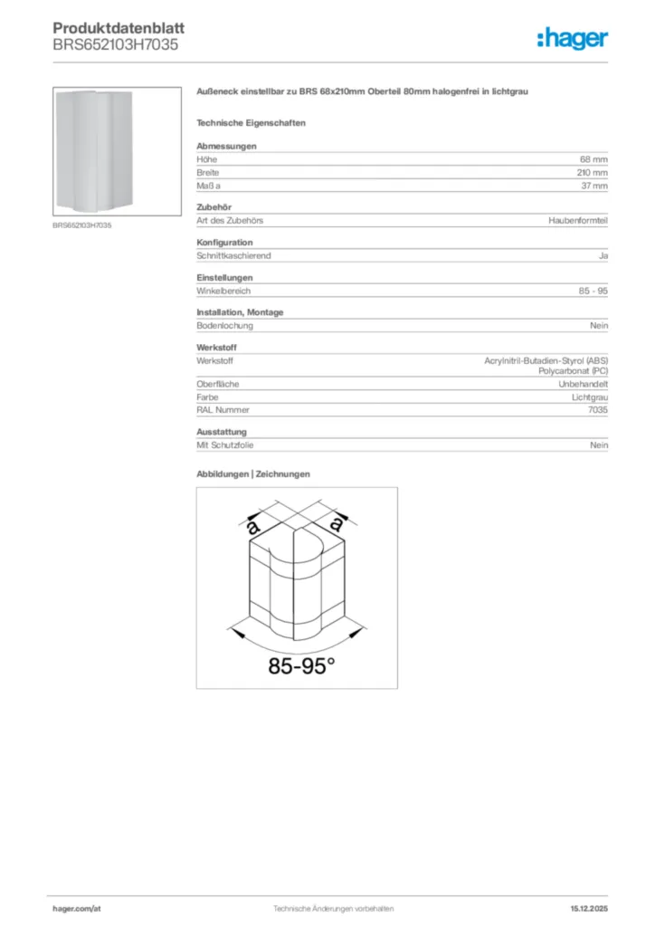 Bild Hager Produktdatenblatt BRS652103H7035 | Hager Deutschland