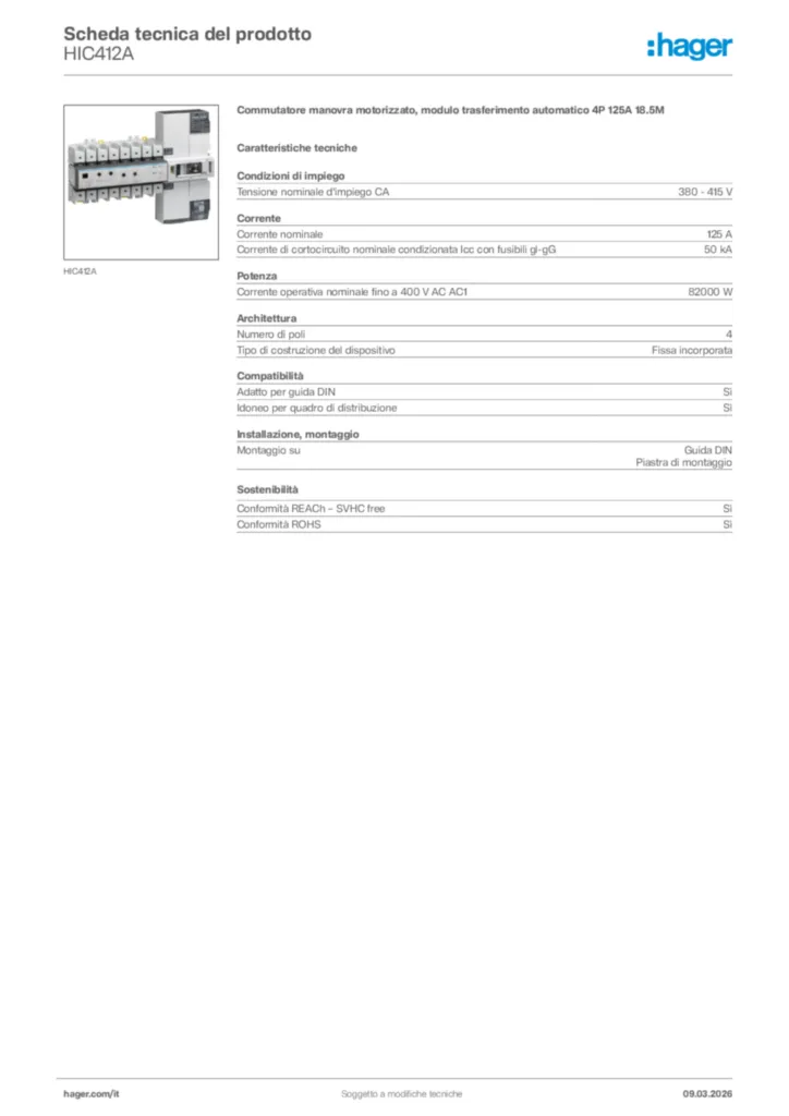 Immagine Hager Scheda tecnica del prodotto HIC412A | Hager Italia