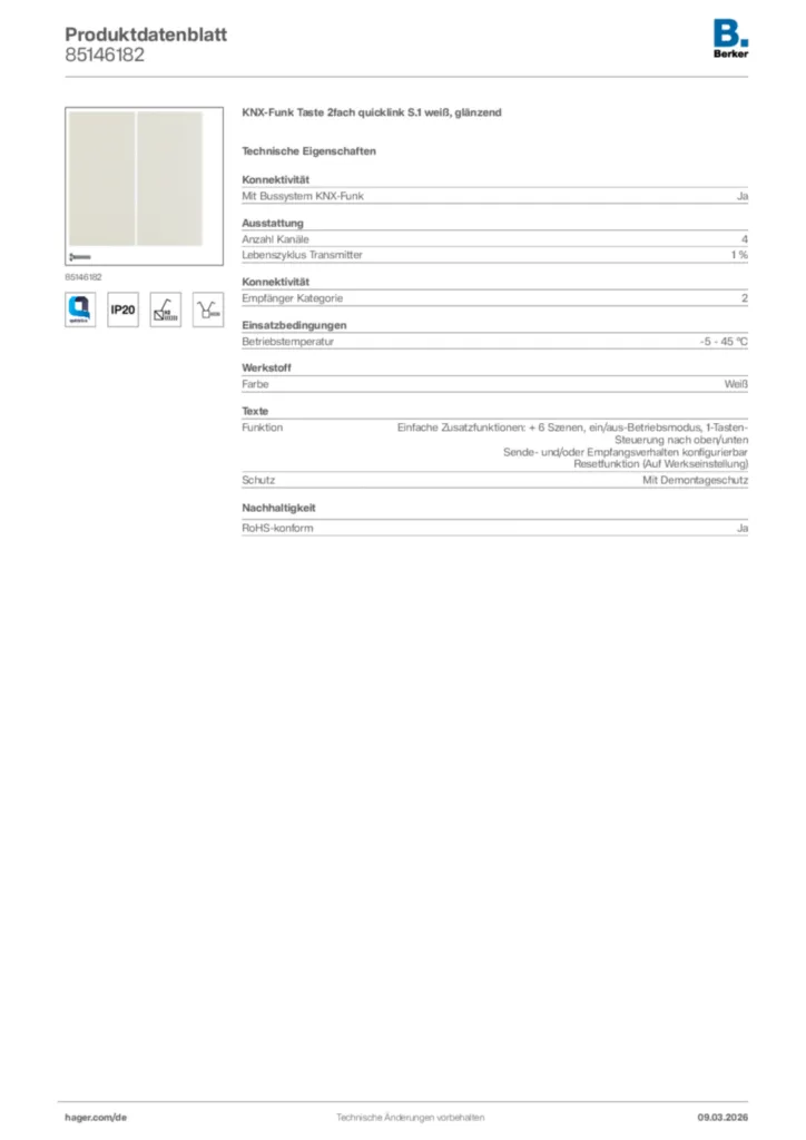 Bild Berker Produktdatenblatt 85146182 | Hager Deutschland