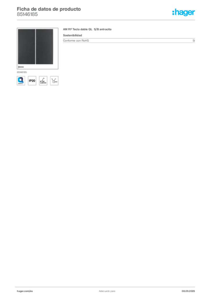 Imagen Hager Ficha de datos de producto 85146185 | Hager España