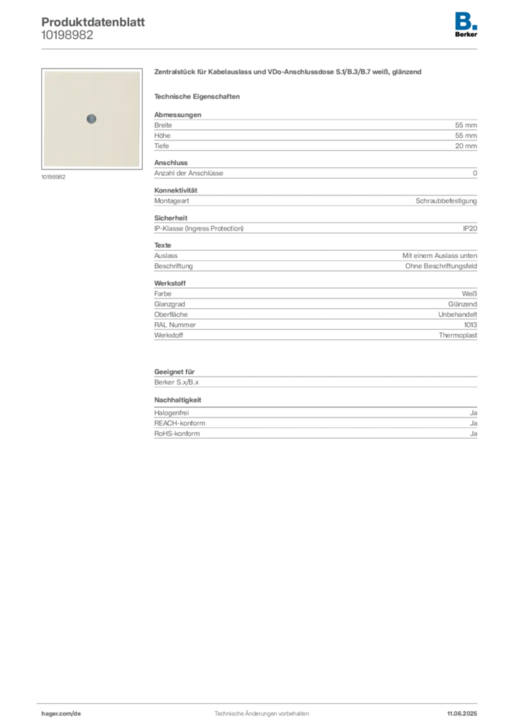 Bild Berker Produktdatenblatt 10198982 | Hager Deutschland