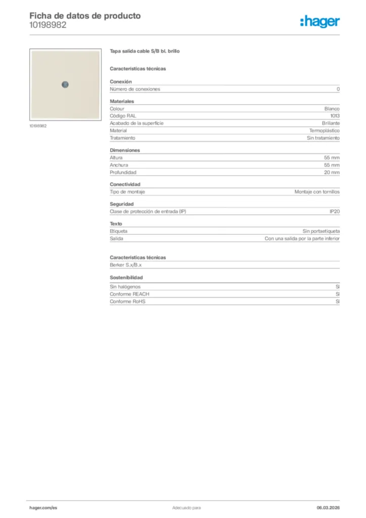 Imagen Hager Ficha de datos de producto 10198982 | Hager España