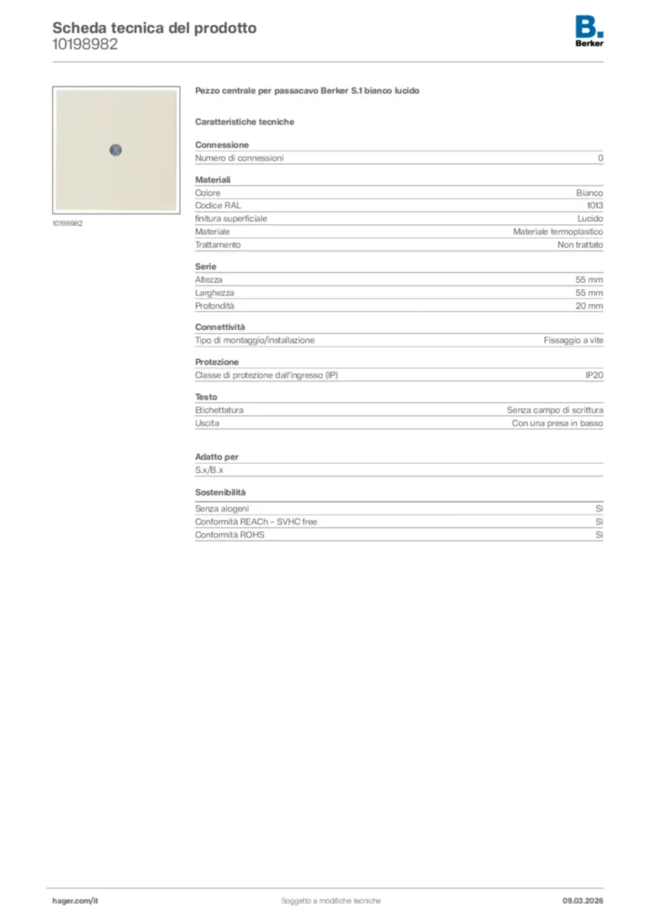 Immagine Berker Scheda tecnica del prodotto 10198982 | Hager Italia
