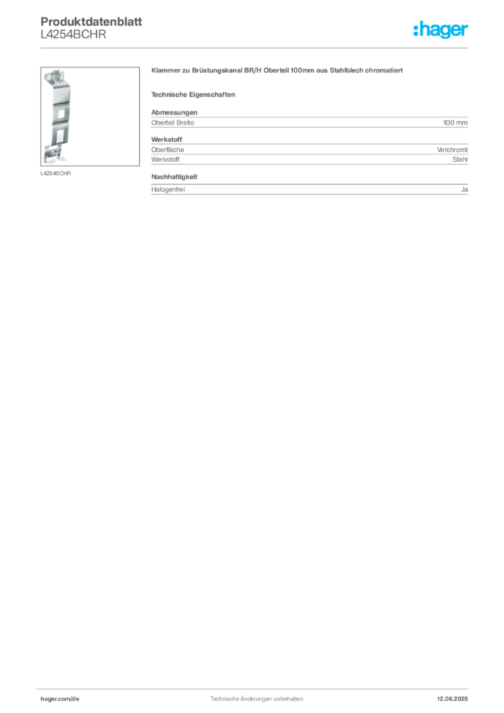Hager Produktdatenblatt L4254BCHR
