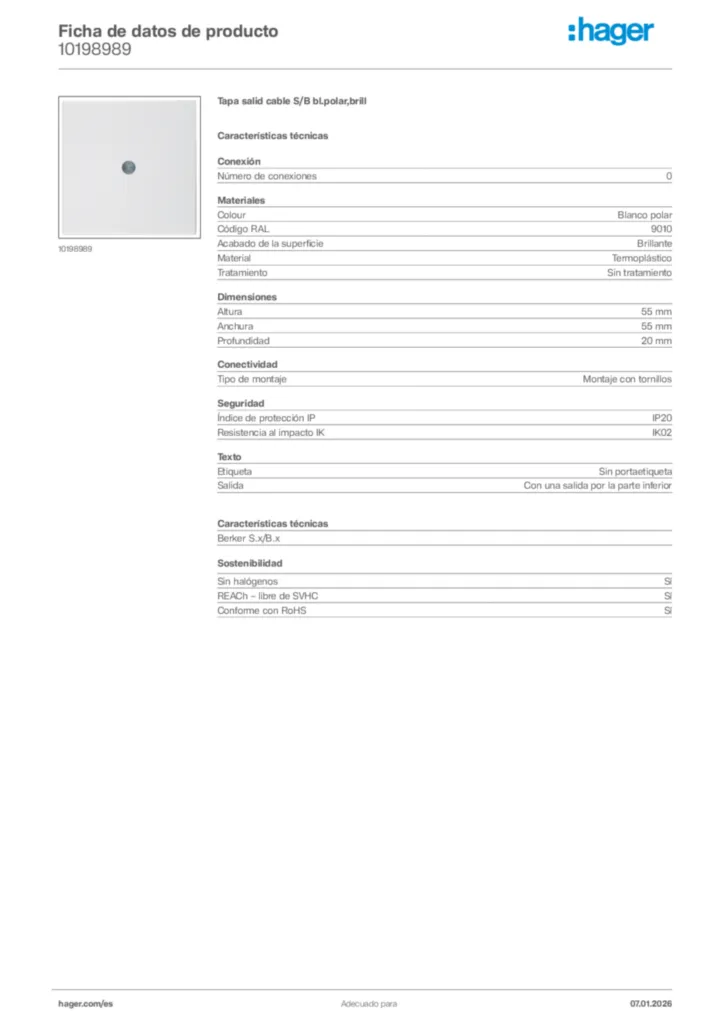 Imagen Hager Ficha de datos de producto 10198989 | Hager España