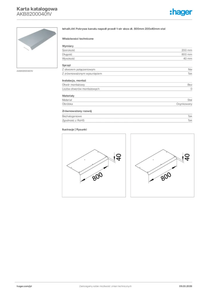Zdjęcie Hager Karta katalogowa AKB82000401V | Hager Polska