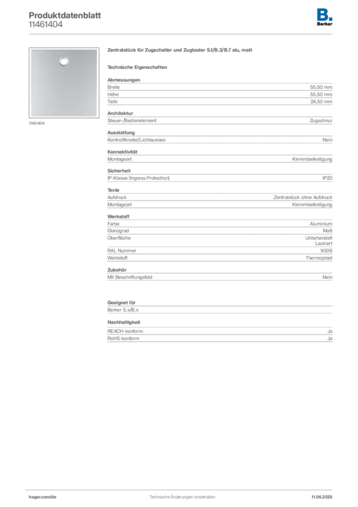 Bild Berker Produktdatenblatt 11461404 | Hager Deutschland