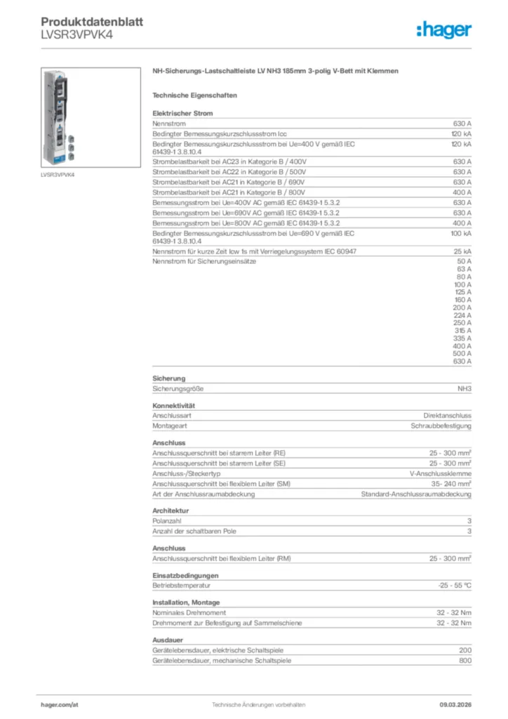 Bild Hager Produktdatenblatt LVSR3VPVK4 | Hager Deutschland
