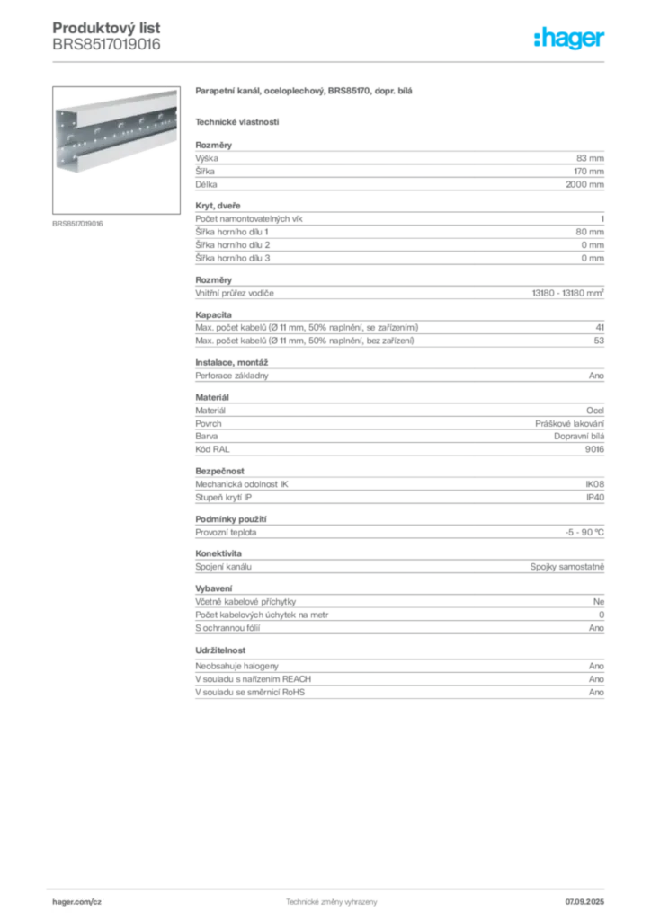 Obrázek Hager Produktový list BRS8517019016 | Hager