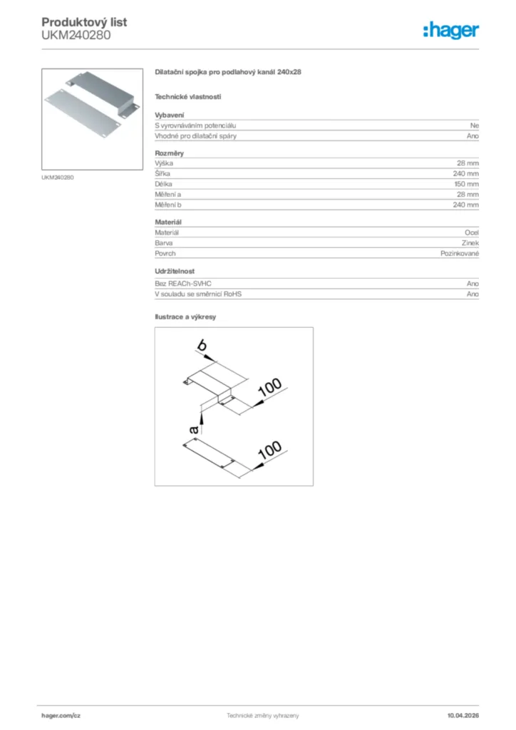 Obrázek Hager Product data sheet UKM240280 | Hager
