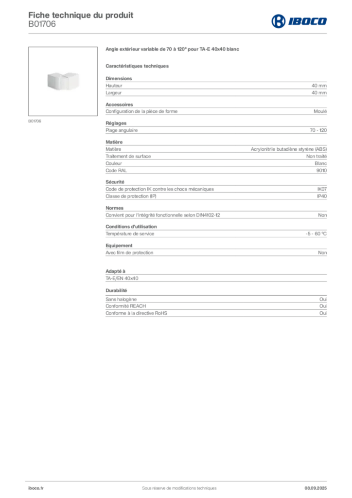 Image Iboco Fiche technique du produit B01706 | Hager France