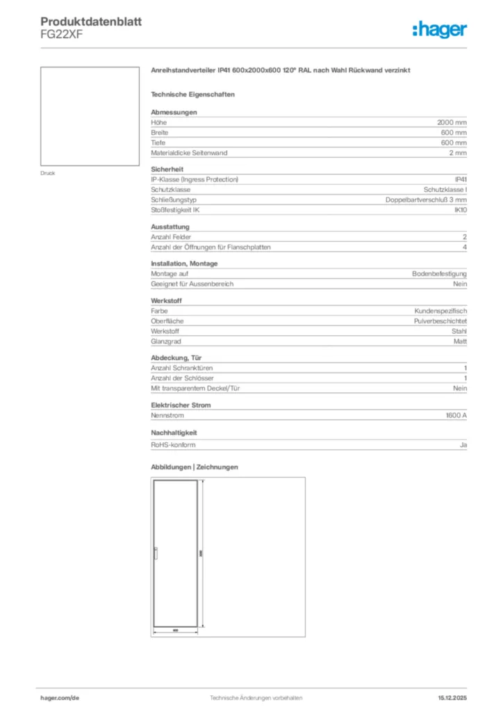 Bild Hager Produktdatenblatt FG22XF | Hager Deutschland