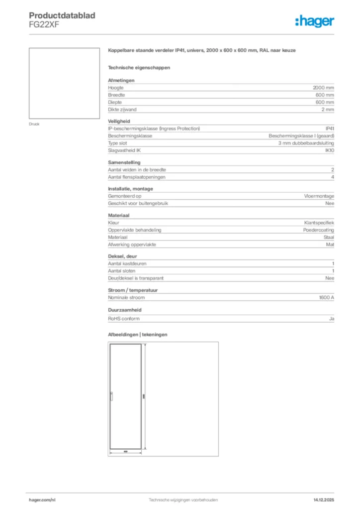 Afbeelding Hager Productdatablad FG22XF | Hager Nederland