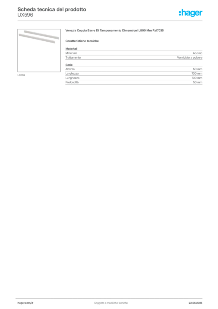 Immagine Hager Scheda tecnica del prodotto UX596 | Hager Italia