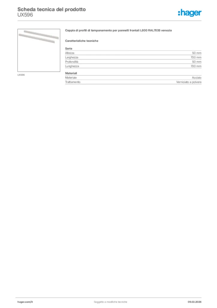 Immagine Hager Scheda tecnica del prodotto UX596 | Hager Italia