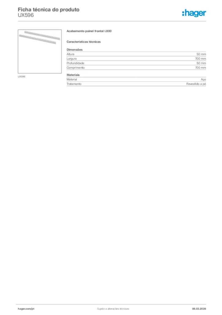 Imagem Hager Ficha técnica do produto UX596 | Hager Portugal