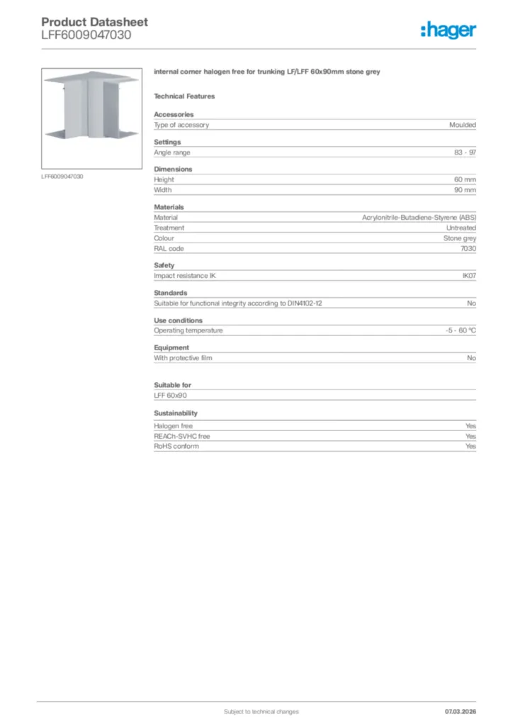Image Hager Product data sheet LFF6009047030  | Hager Africa
