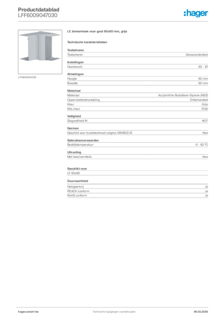 Afbeelding Hager Productdatablad LFF6009047030 | Hager Belgium