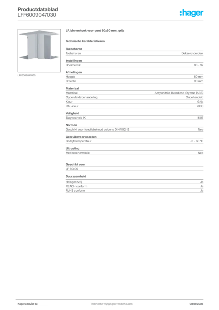 Afbeelding Hager Productdatablad LFF6009047030 | Hager Belgium