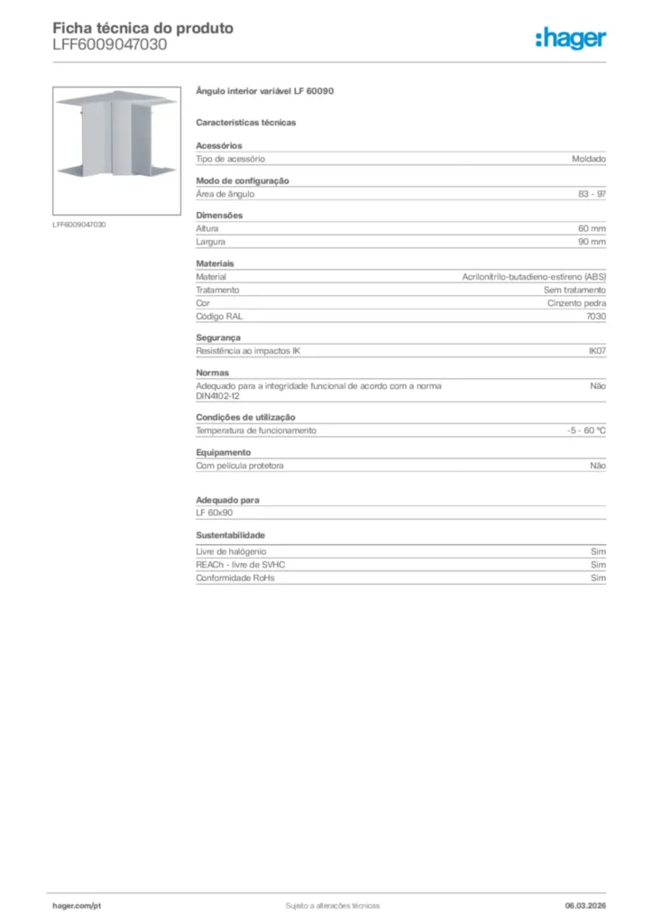Imagem Hager Ficha técnica do produto LFF6009047030 | Hager Portugal