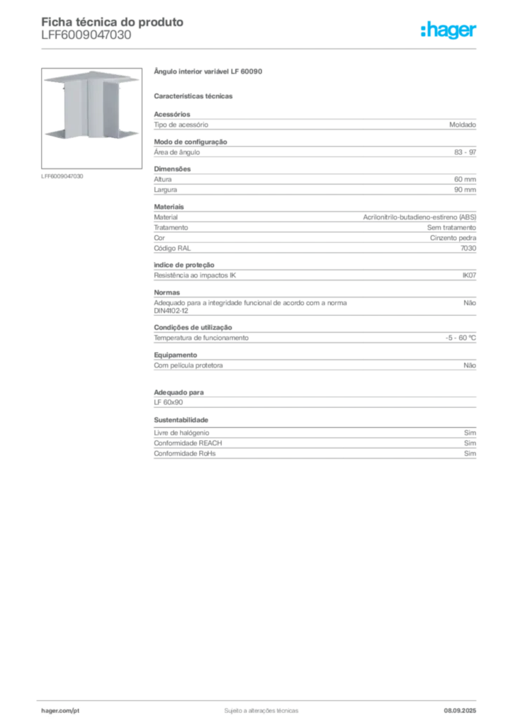 Imagem Hager Ficha técnica do produto LFF6009047030 | Hager Portugal