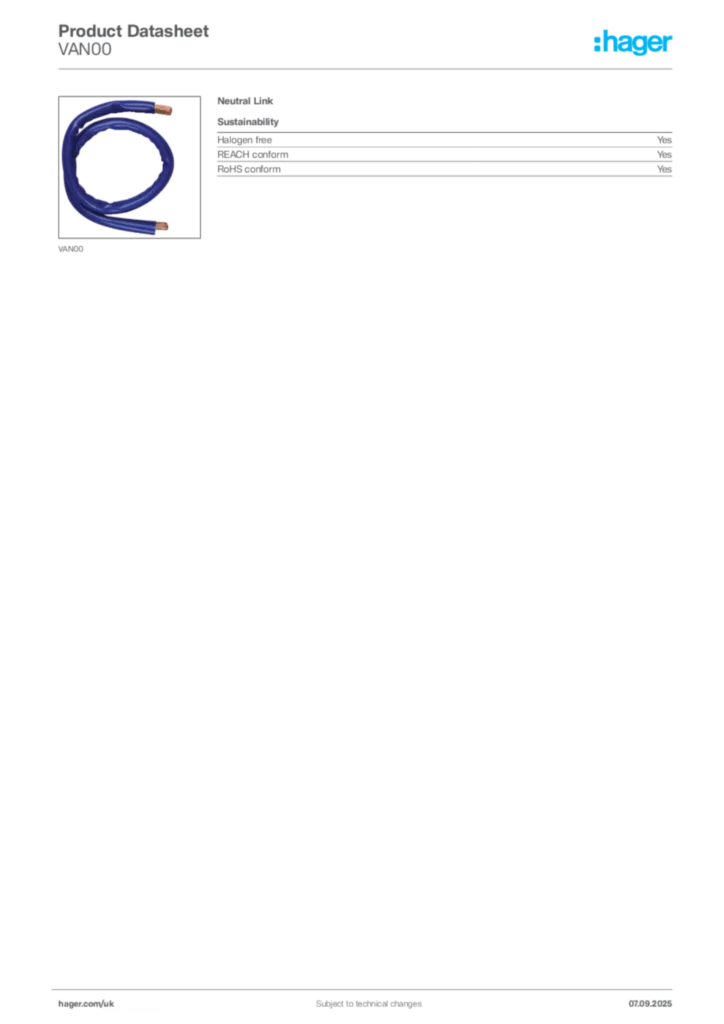 Image Hager Product data sheet VAN00  | Hager