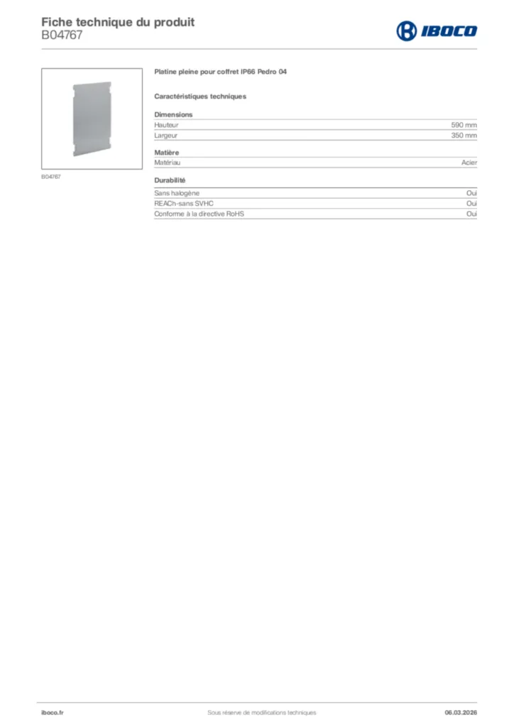 Image Iboco Fiche technique du produit B04767 | Hager France