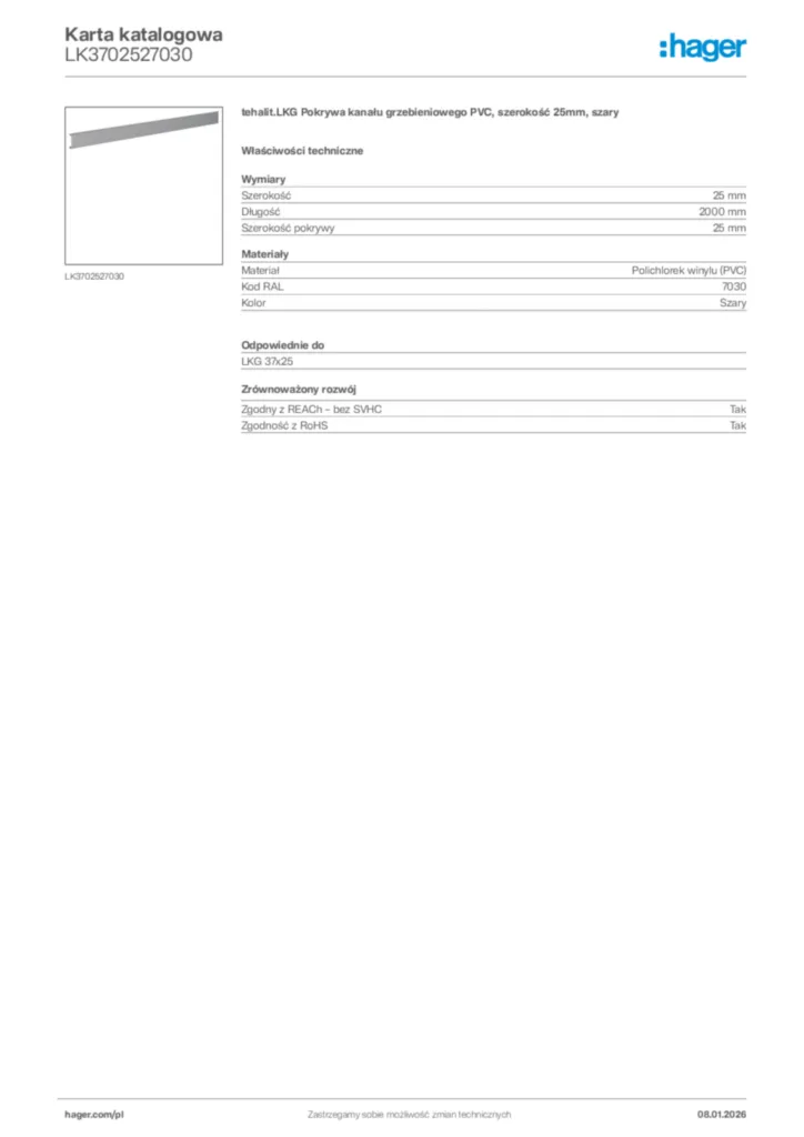Zdjęcie Hager Karta katalogowa LK3702527030 | Hager Polska