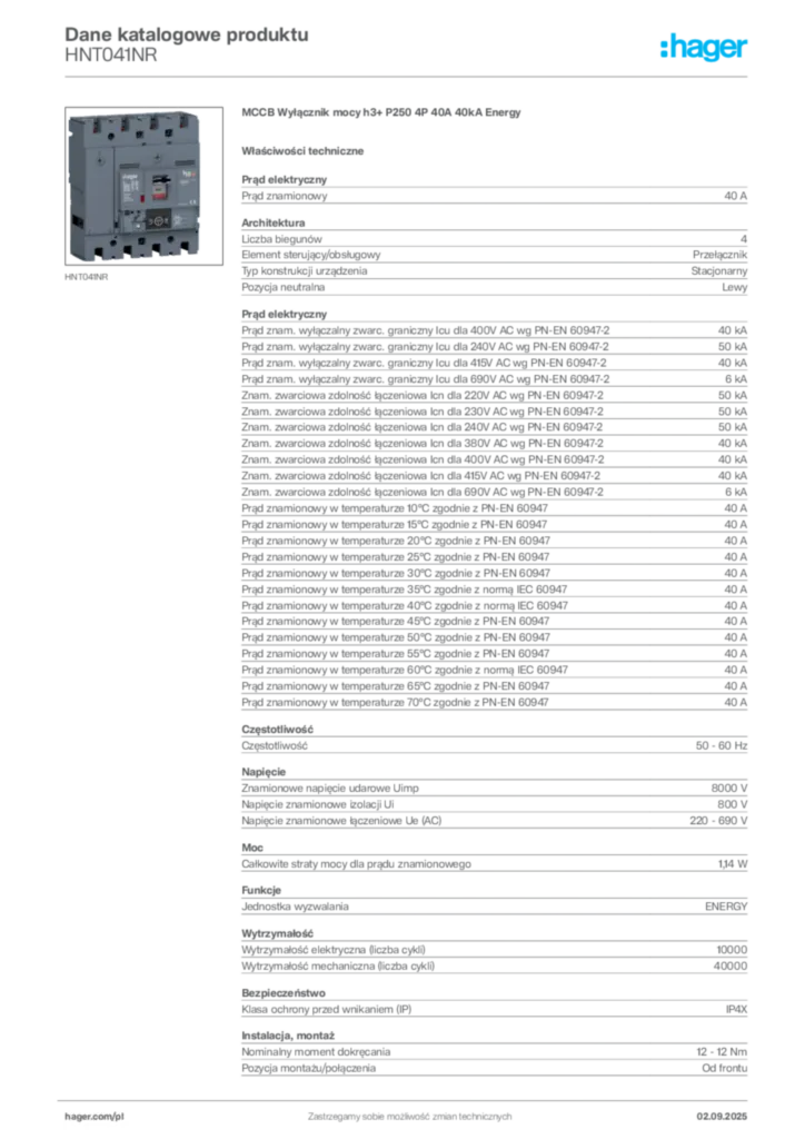Zdjęcie Hager Karta katalogowa HNT041NR | Hager Polska
