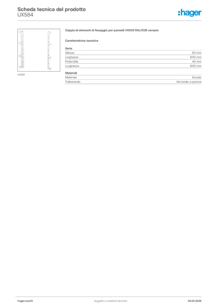 Immagine Hager Scheda tecnica del prodotto UX584 | Hager Italia