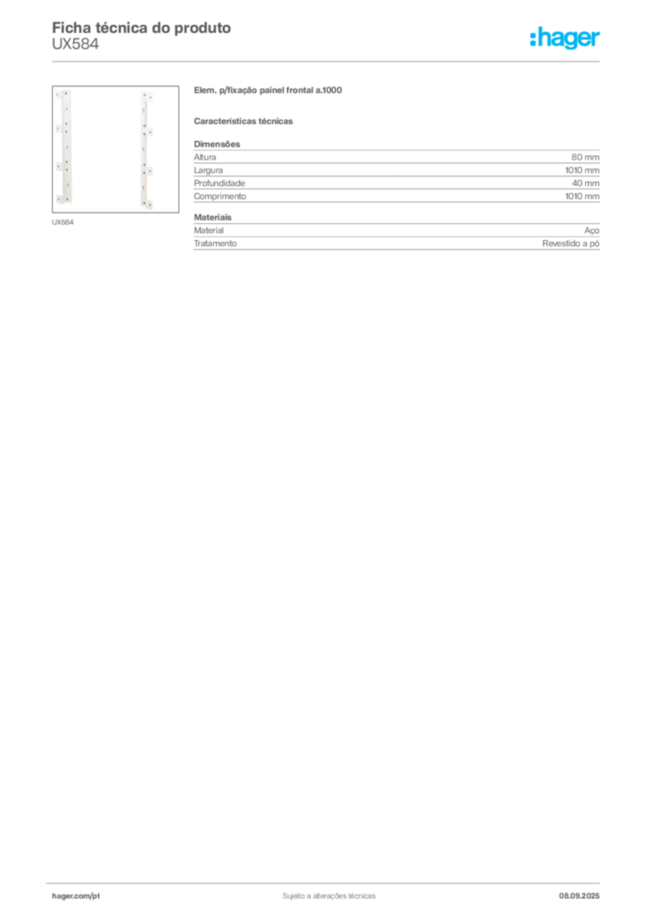 Imagem Hager Ficha técnica do produto UX584 | Hager Portugal