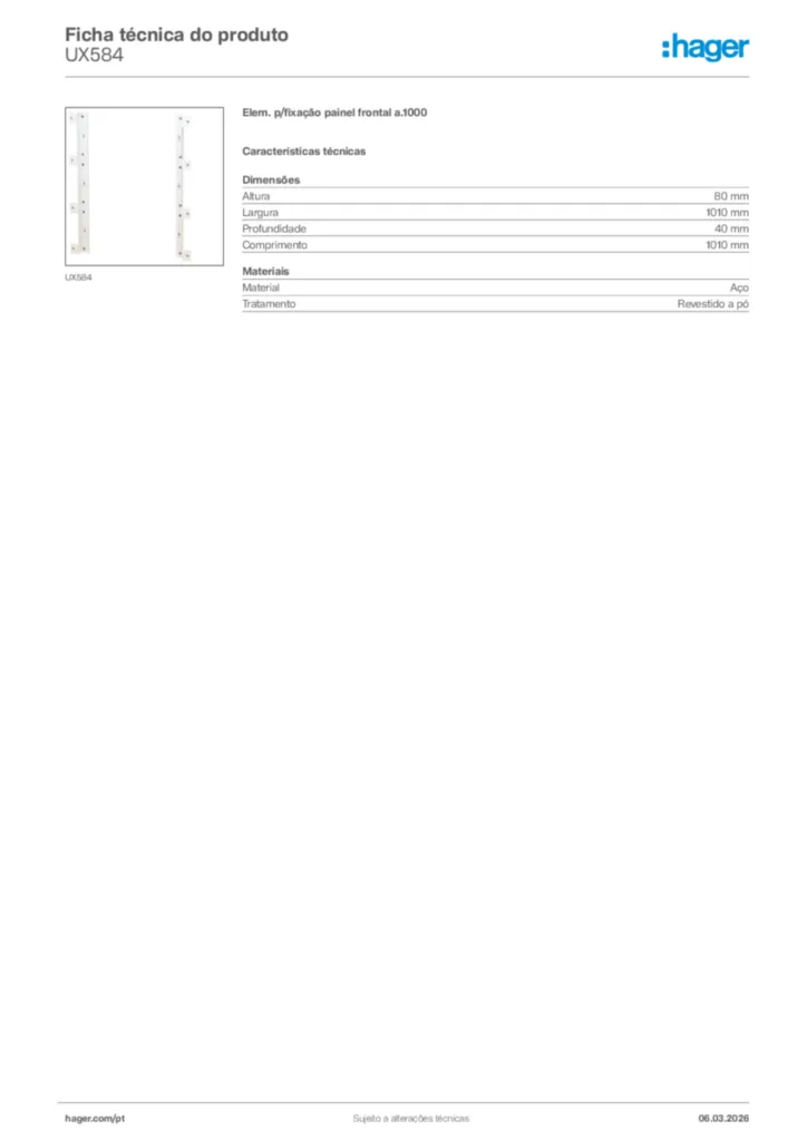 Imagem Hager Ficha técnica do produto UX584 | Hager Portugal