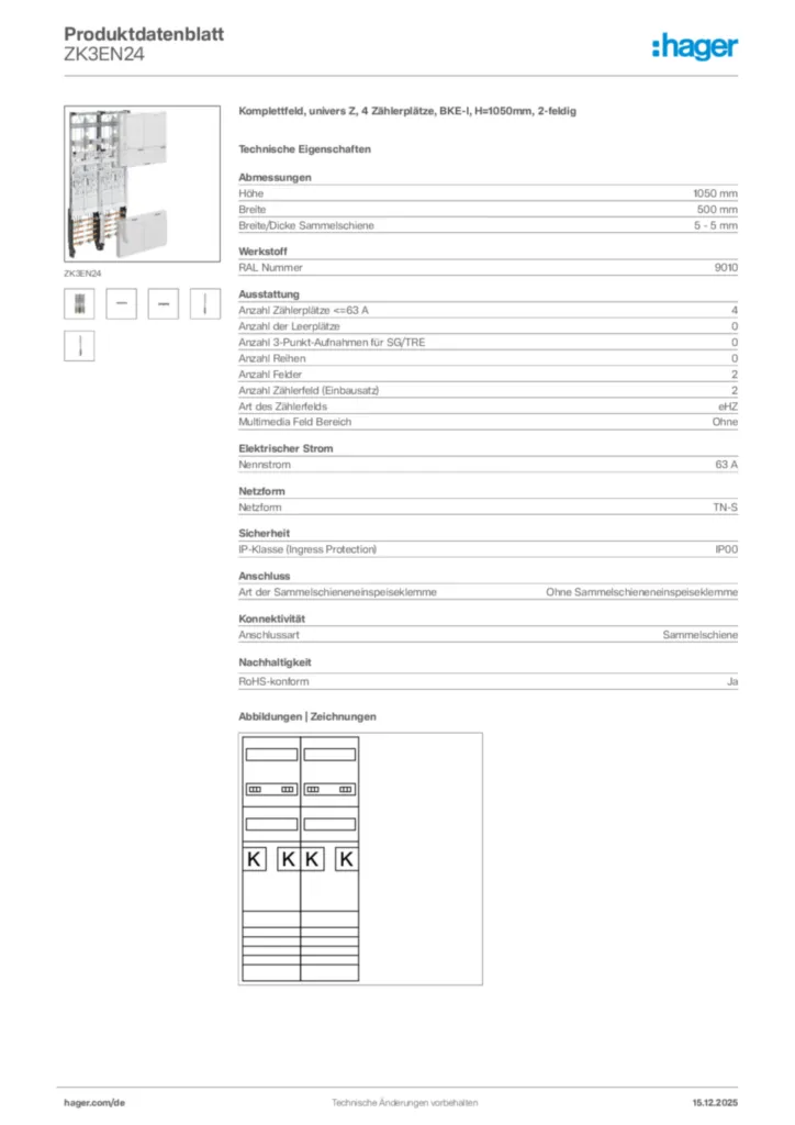 Bild Hager Produktdatenblatt ZK3EN24 | Hager Deutschland